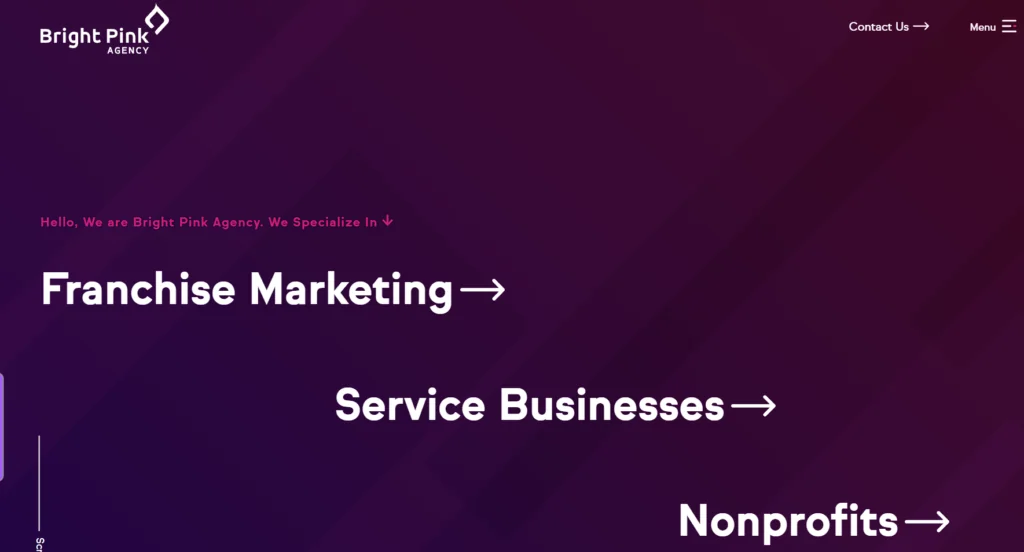 the Bright Pink Agency website header 