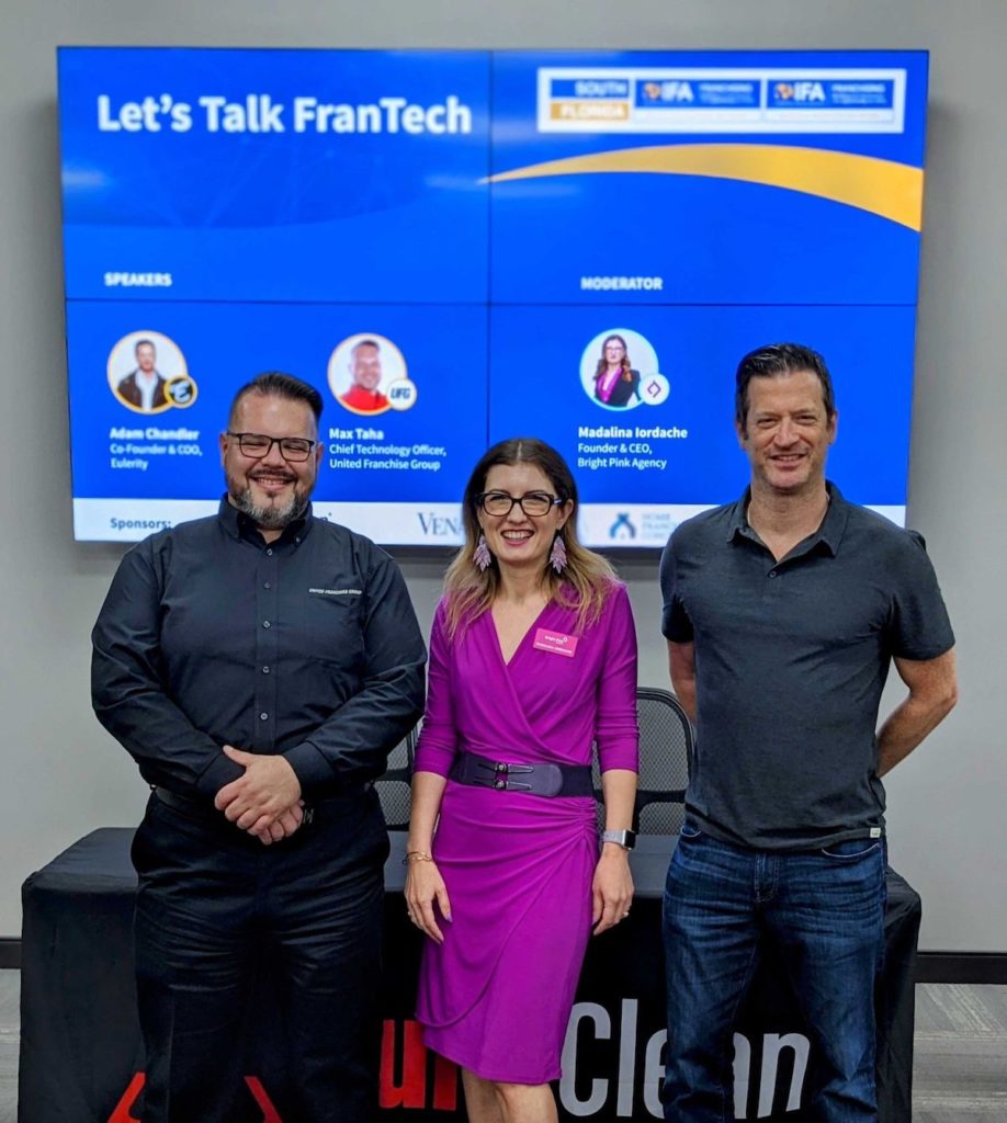 Our FranTech speakers, Max Taha, and Adam Chandler, with moderator Madalina Iordache.