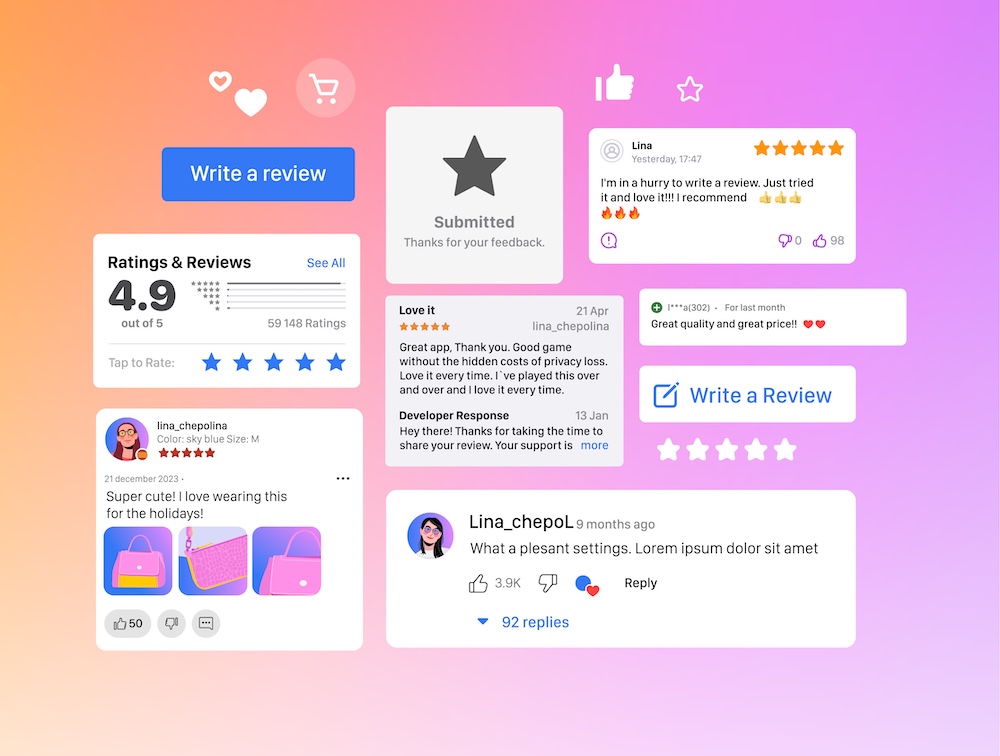 Collage of online reviews used in different ways for local SEO strategy