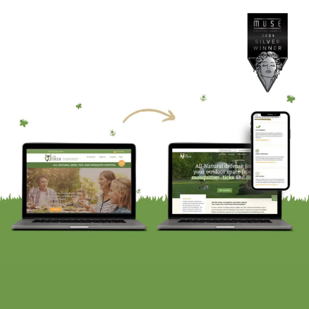 Before and after ohDEER Website redesign in the pest control industry