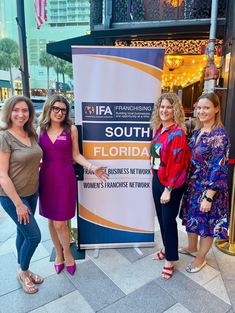 Madalina Iordache, CEO of Bright Pink Agency, with the South Florida Women's Franchise Network and Franchise Business Network Leadership Committee, Marci Kleinsasser, Nina Greene, and Ally Prieto.