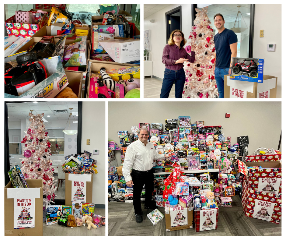 Collage of our 2023 holiday toy drive