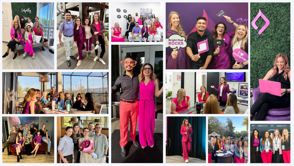 Collage of Bright Pink Agency team members throughout the 16th year.