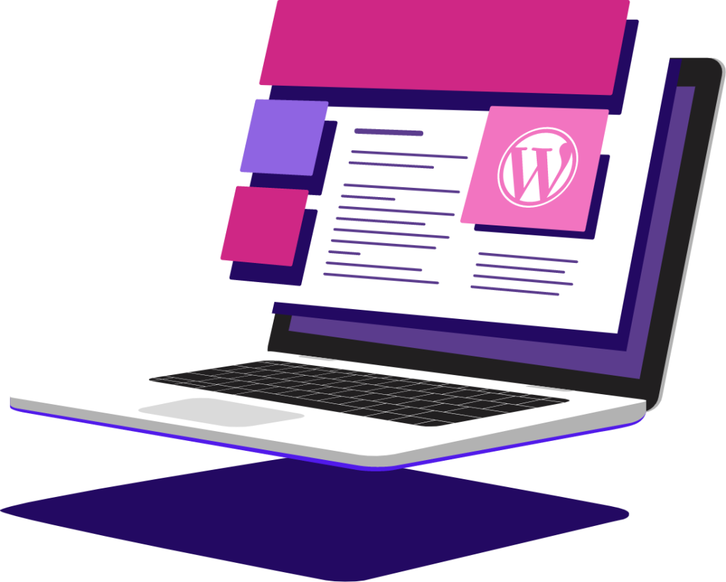 Illustration of a laptop displaying a WordPress interface, symbolizing franchise website development with a modern, scalable foundation.