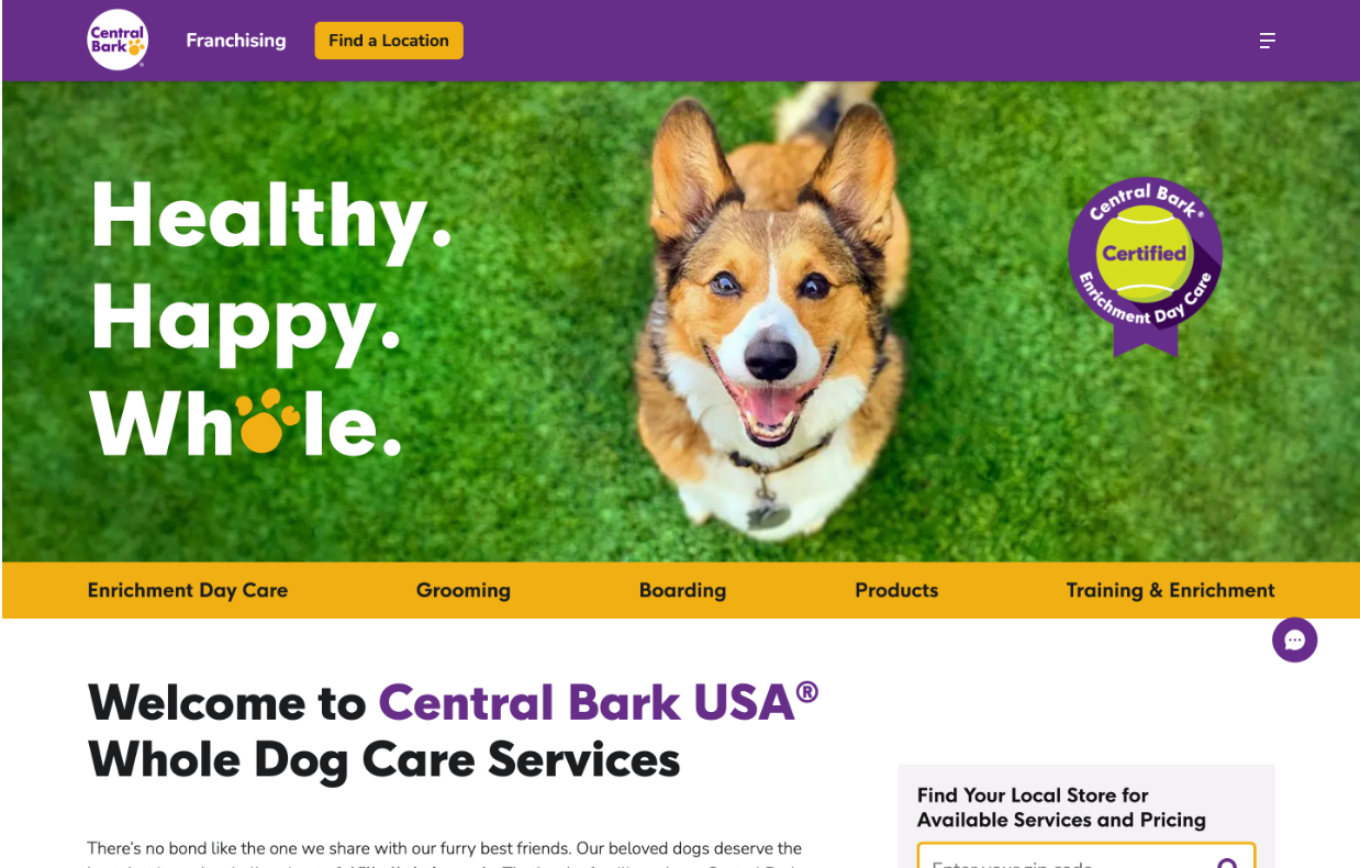 Central Bark Website Homepage screenshot