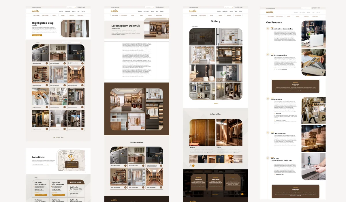 screenshots of the new UpClosets website design
