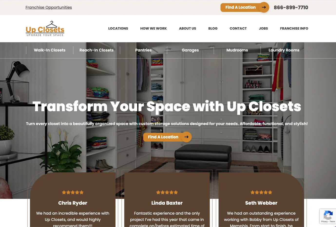 Up Closets Franchise Website Redesign Homepage